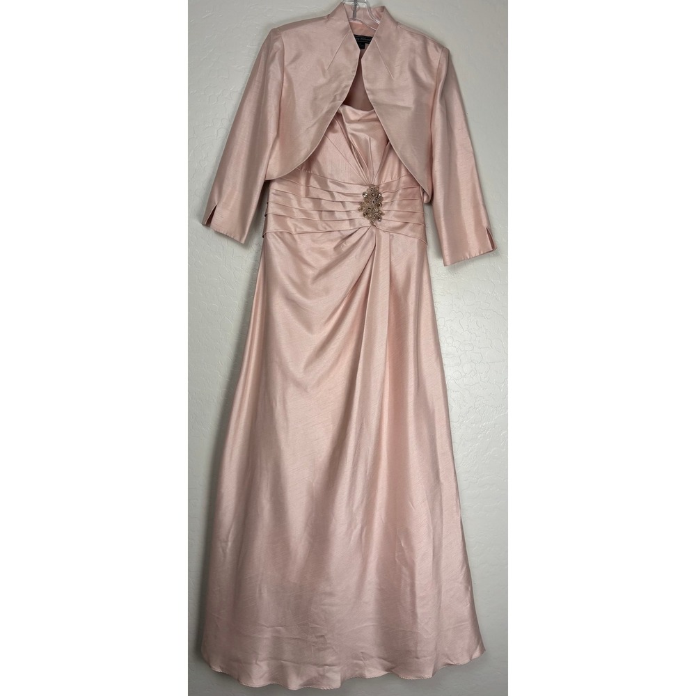 Jessica Howard Blush Pink 2pc Gown Bolero Jacket Formal Beaded Sz 10 2436